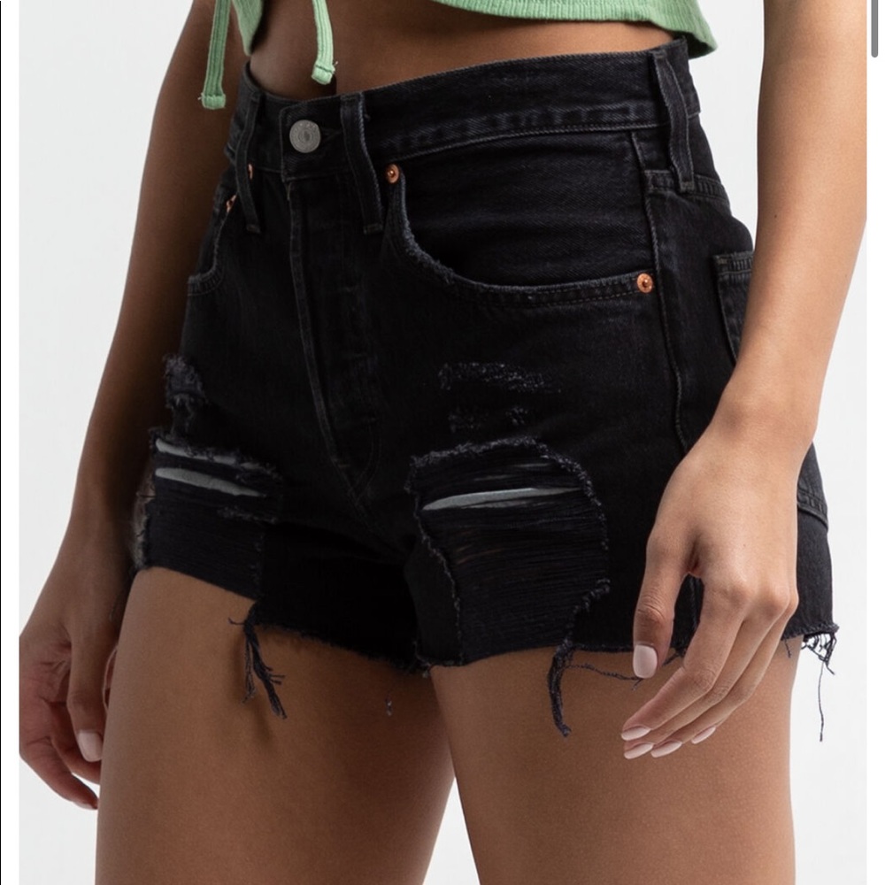Levi’s 501 high waist black denim shorts